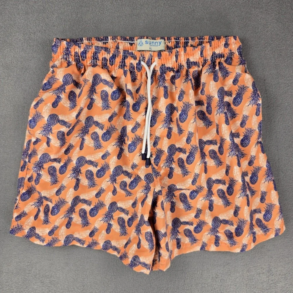 Sunny Pineapple Swim Trunks Shorts Mens XL Orange‎ Blue Swinger Party Beach Fun